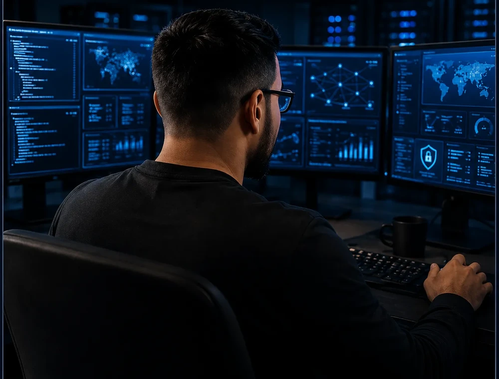 Ingeniero monitoreando infraestructura tecnológica